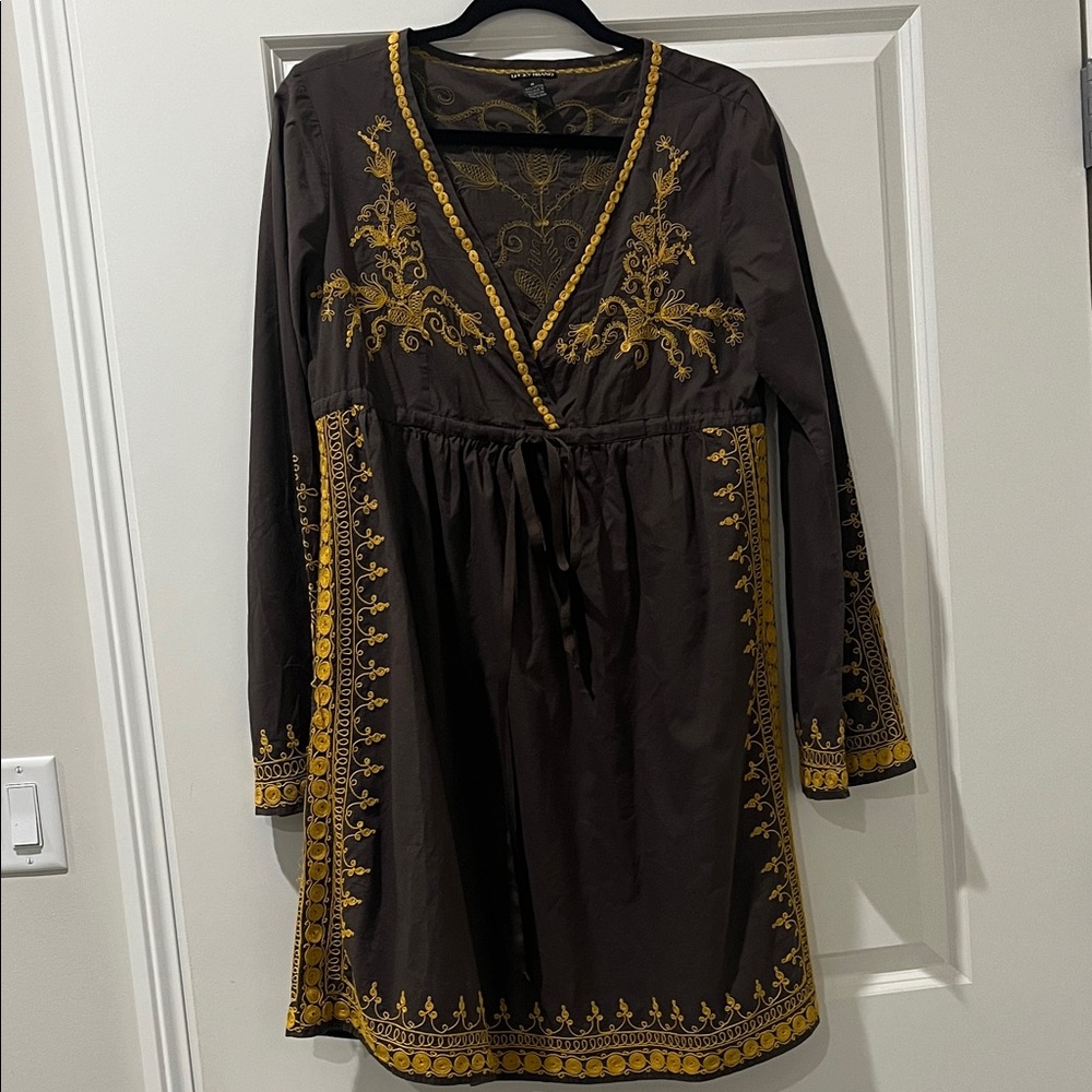 Lucky Brand Dark Brown Dress with Gold Accents